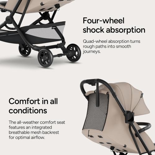 Mompush Velo Lightweight Travel Stroller, Compact & Airplane-Friendly for Baby and Toddler, Lie-Flat Seat, One-Hand Fold, with Leather Bumper Bar, Shoulder Strap, Raincover, Storage Bag & Cup Holder