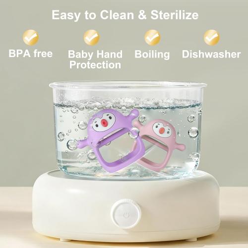 Smily Mia Penguin Teethers, Silicone TeethingToys for Babies 0-6Months, Baby Teethers for 3-6Months, Hand Teether for Infants, Teething/Teether Pacifiers for Infants, Light red ♥️