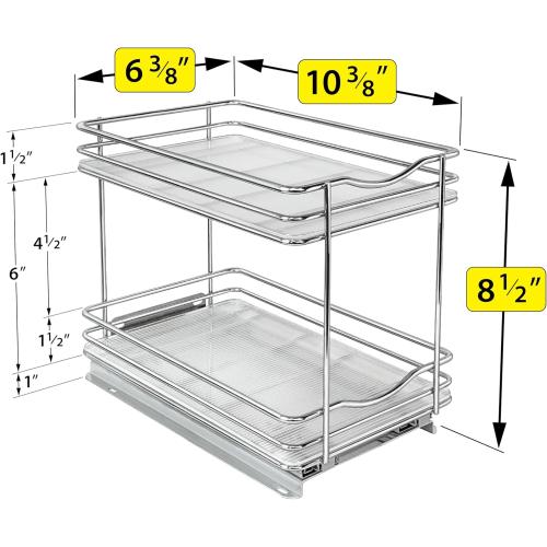 LYNK PROFESSIONAL® Pull Out Spice Rack Organizer for Inside Kitchen Cabinets - 6-3/8 inch Wide - Slide Out Drawer – Chrome Sliding Spice Organization for cabinet - Spice Racks - 2 Tier
