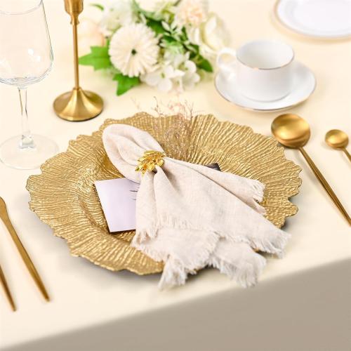 50 Pcs Gold Charger Plates Bulk, 13 Reef Plate Chargers for Dinner Plates, Plastic Floral Decorative Plates for Table Setting, Round Table Chargers for Wedding, Christmas, Party, Event, Decoration