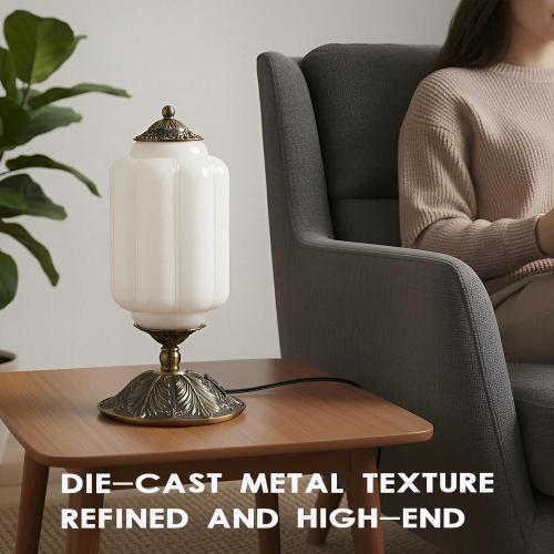 Vintage Touch Bedside Table Lamp, Elegant Milk White Glass Desk Lamp 3 Way Dimmable with USB C A Charging Ports - Bedroom Nightstand & Living Room Essential (Vintage White, 6.5)