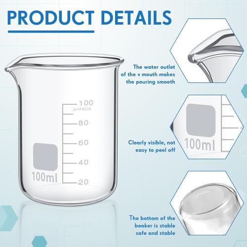 Tanlade 20 Pcs Glass Beaker, Heavy Duty Lab Beaker with Printed, High Borosilicate Class Measuring Cup Bulk Graduation for Laboratories Classrooms or Home (100ml)