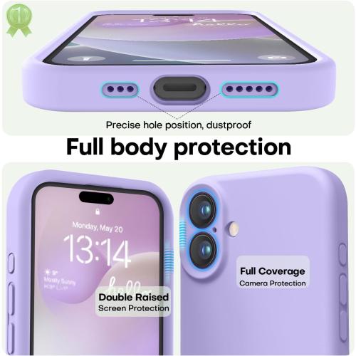 LOVE 3000 Designed for iPhone 16 Case, Premium Silicone with [Soft Anti-Scratch Microfiber Lining] Shockproof Protective Phone Case for Men Women Girls 6.1, Light Purple