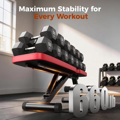 NICEPEOPLE Adjustable Weight Bench for Home Gym, 660LBS Capacity Workout Bench with 8 Backrests for Chest Shoulders Arms, Compact and Foldable Strength Bench for Small Space Apartment Room