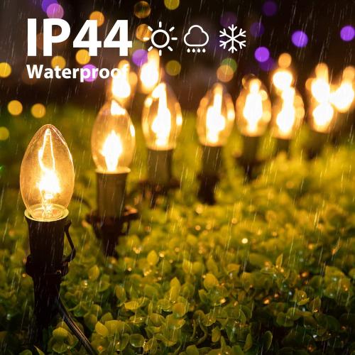 12 PCS- Christmas Pathway String Lights Outdoor - 25.7 Ft. C9 20 Clear Lights with 20 Stakes Connectable Waterproof for Indoor Xmas Party Holiday Commercial Decoration, Warm White