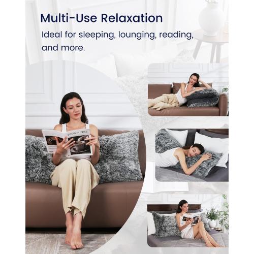 ZonLi Fluffy Body Pillow, Full Body Pillows for Adults, Long Pillow for Sleeping with Removable Cover and Adjustable Filling for Side Sleeper & Pregnancy，Large and Firm Pillow, Machine Washable(Grey)