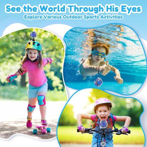 PROGRACE Pool Toy & Kids Underwater Camera - IP68 Waterproof Action Camera for Boys Ages 3-12, 1080P Video, 32GB Card, Mount for Bike & More, Birthday Gift for Diving, Swimming, Riding, Snorkeling
