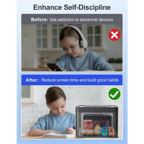 Metal Timed Lock Box with Emergency Unlocking, Phone Locked Box with Timer, Locking Container, Audio Prompt, Self-Control Safe Locker for Cellphone/iPad Mini/Medicine Gift Idea for Men Women