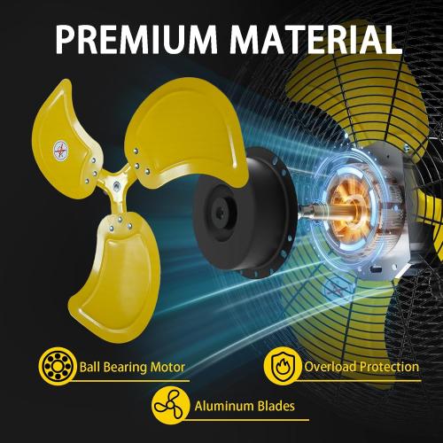 size 20 in Wall Mount Fan, 20In Oscillating Wall Fan with 7000CFM, 3-Speed, Upgrade Motor High Velocity Industrial Fans for Commercial, Garage, Residential and Patio Use, Yellow