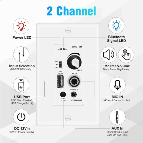 STUDIOFINIX 8-Inch Bluetooth Ceiling Speaker System with A 2-Channel Wall Amplifier,400W Max Power Output Pair - Perfect for Clear Sound in Living Room, Office, Kitchen, Basement & Covered Patio