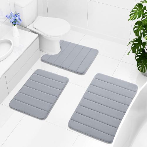 Buganda Memory Foam Bath Mat, 59 x 34, Ultra Soft and Non-Slip Bathroom Rugs, Water Absorbent and Machine Washable Bath Rug Runner for Bathroom, Shower, and Tub, Medium Grey