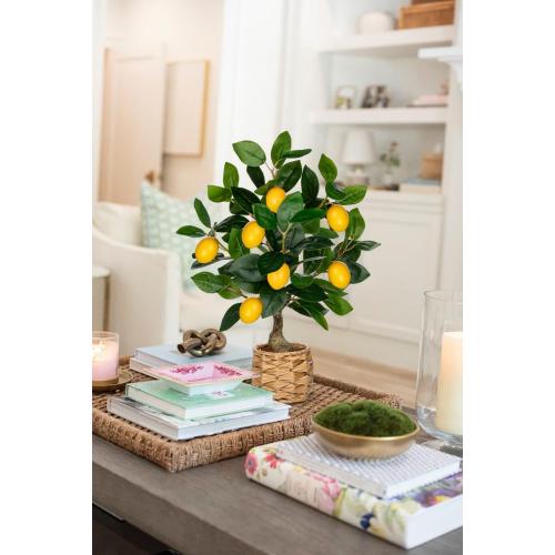 Artificial Potted Plants 17.3 inches Small Fake Lemon Tree Artificial Lemons Citrus Tree with Woven Pot Faux Plants Indoor Lemon Decorations for Home,Office, Living Room Table, Desk