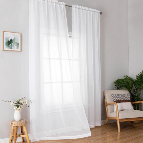Simplebrand White Sheer Curtains, 84 Length, 2 Panels Set - Light Filtering, Rod Pocket Window Curtains for Bedroom (White, 42 W x 84 L)