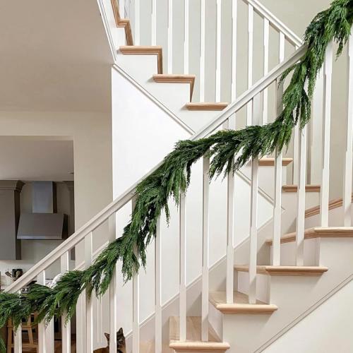 Jutom 2 PCS 9 ft Christmas Cedar Garland - Real Touch Cedar Needles Decorations Artificial Faux Holiday Greenery Garland for Seasonal Table, Mantel & Stair Decor