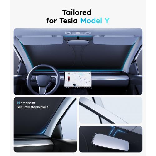 for Tesla Model Y/YL 2020-2026 Windshield Sunshade, Keeps Cool | OEM Design,Cooling Tech Fabric, Foldable Heat-Blocking Sunshade with Storage Bag, for Tesla Model Y/YL 2020-2026 Accessories