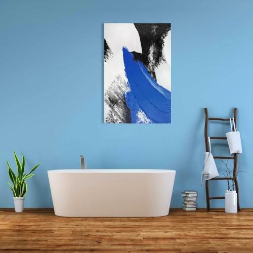 YPY Blue Abstract Canvas Wall Art: Modern Minimalist Black and White Picture Handmade Textured Oil Painting Poster for Living Room Bedroom Bathroom Office Home Wall Decor 24x36