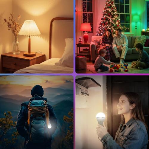 Neporal MagixPro RGB Remote Rechargeable Light Bulbs, Dual Recharge (USB & Socket Charging), Color Changing Dimmable LED Bulb, No Outlet Needed, Touch   Remote Control, Non Electric Lighting, 2 Pack
