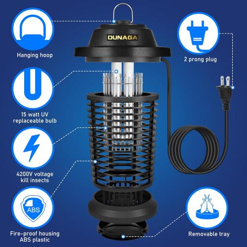 Bug Zapper, Mosquito Zapper Outdoor Indoor, Electric Fly Zapper, Fly Traps, 15W Light & 4200V Grid Fly Killer for Home, Backyard, Patio