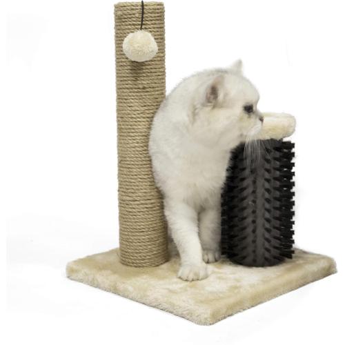Amazon Basics Cat Scratching Post with Self Groomer for Indoor Cats & Kittens, Small (16.5 H), Beige