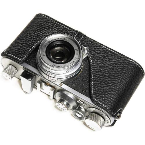 for Leica 0 Series Case, BolinUS Handmade Genuine Real Leather Half Camera Case Bag Cover for Leica 0 Series i ii iii IIIA iiib (with Strap Hole) Camera (Black)