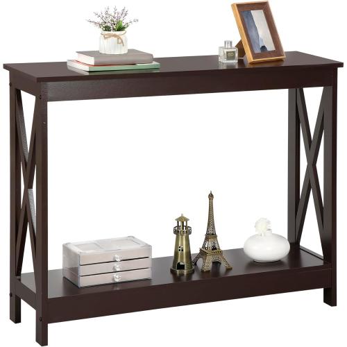 Sofa Side Console Table with 2 Storage Shelves Narrow Accent Table for Entryway/Hallway/Living Room Dark Brown