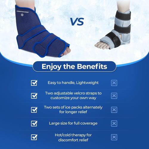 KingPavonini Ankle Foot Ice Pack Wrap for Sprained Ankle and Surgery Recovery, Reusable Gel Ice Packs for Feet Injuries, Plantar Fasciitis, Achilles Tendonitis, Hot/Cold Therapy (1 Wrap 8 Gel Packs)