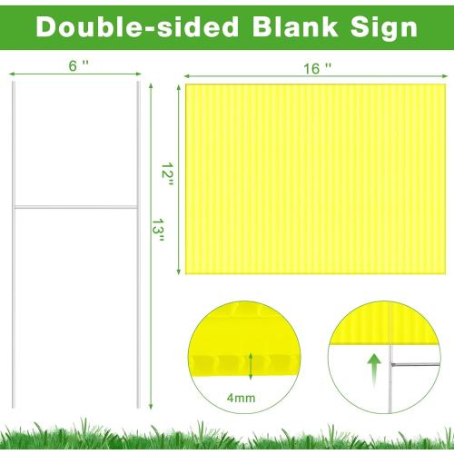 Tuanse 20 Pack Blank Yard Signs with Stakes Bulk Corrugated Plastic Lawn Signs Double Size for Garage Sale Real Estate Open House Rent Guidepost Birthday Party Decorations(16 x 12 Inch,Yellow)