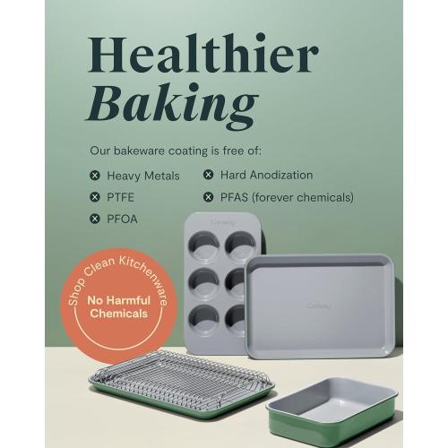 Caraway Mini Bakeware Set – Naturally Non-Stick, Non-Toxic Ceramic Coating – Compact Baking Pans Set for Small Kitchens & Ovens – Includes Baking Sheets, Muffin Pan, Cooling Rack & Storage - Navy