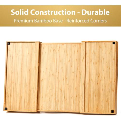 Umilife Extra Large Expandable Kitchen Drawer Organizer for Utensil and Junk, 19 Deep for Big Drawer, 17 to 28 Adjustable Bamboo Wood Drawer Divider, Cutlery Tray, Flatware Holder