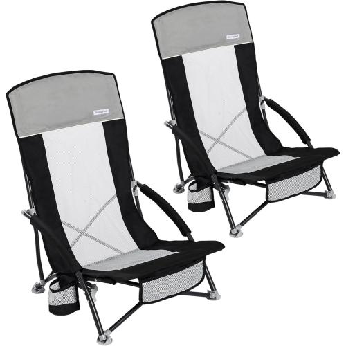 ‼️could have mild stains ‼️SUNNYFEEL Folding Beach Chair, High Back Beach Chairs for Adults, Lightweight Portable Camp Chair 300lbs Heavy Duty with Carry Bag, Cup Holder for Outdoor Travel Picnic Concert, 2 Pack, Black