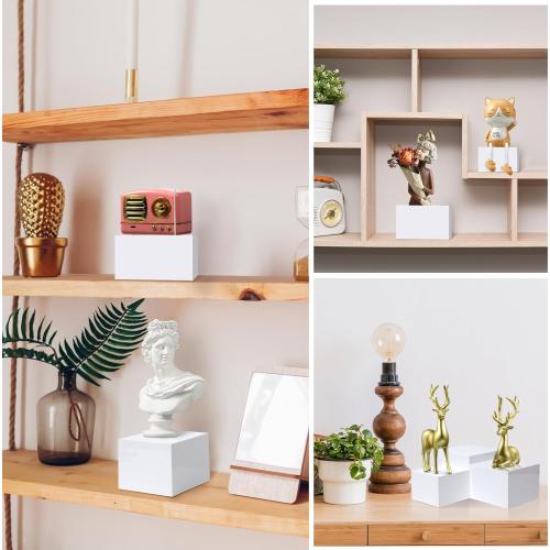 Geelin 6 Pack Acrylic Risers for Display Acrylic Cube Boxes Risers Display Stands with Hollow Bottoms Decorative Stand for Jewelry Candy Table Decor 6 Sizes(White,3 to 8 Inch,Square)