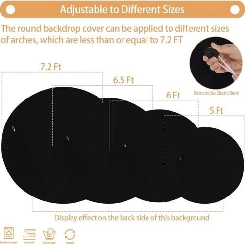 Gallety 7.2 FT Black Round Backdrop Cover for 5 to 7.2ft Circle Arch Stand - Adjustable Circle Arch Backdrop Cover for Wedding Arch Birthday Party Photography Decoration
