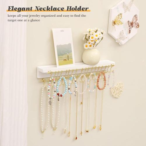 Necklace Holder Wall Mounted Necklace Organizer with 36 Hooks, Hanging Jewelry Organizer for Bracelets, Rings and Necklaces Display Storage for Girls and Women