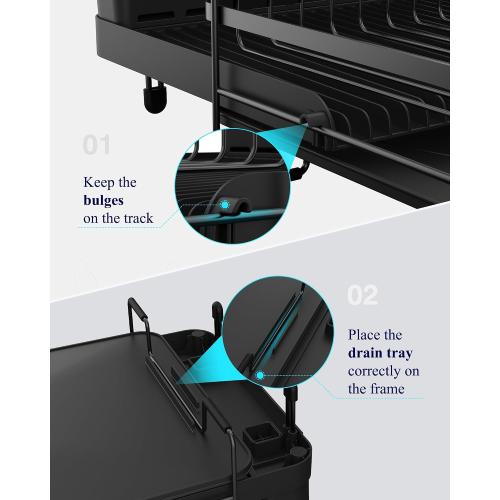 Kitsure Large Dish Drying Rack - Extendable Dish Rack, Multifunctional Dish Rack for Kitchen Counter, Anti-Rust Dish Drainers with Cutlery & Cup Holders 19.2-26.7 L x 12.9 W, Black