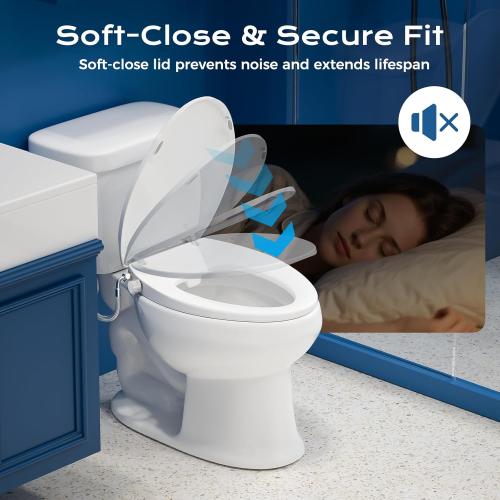 Elongated Bidet Toilet Seat – Non-Electric, Slow-Close Lid, Adjustable Water Pressure, Self-Cleaning Dual Nozzles for Frontal & Rear Wash – Hygienic Fresh Water Bidet Seat with Brass Inlet (Elongated)