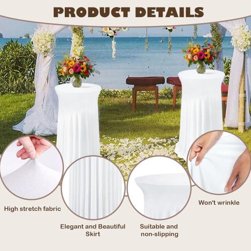 5 Pack White Cocktail Table Covers - 32 x 43 Inch Stretch Spandex Cocktail Tablecloths with Skirt Round Stretch High Top Table Cloths for Party, Bar, Pub, Wedding, Banquet, Birthday