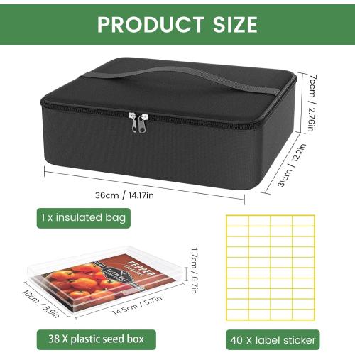 38 Slots Seed Storage Organizer Box with Insulated Bag That Holds 80-200 Seed Envelopes, Oxford Cloth Garden Seed Containers with Labels, Seed Packet Organizer for Plant, Flower ,Vegetable Seeds