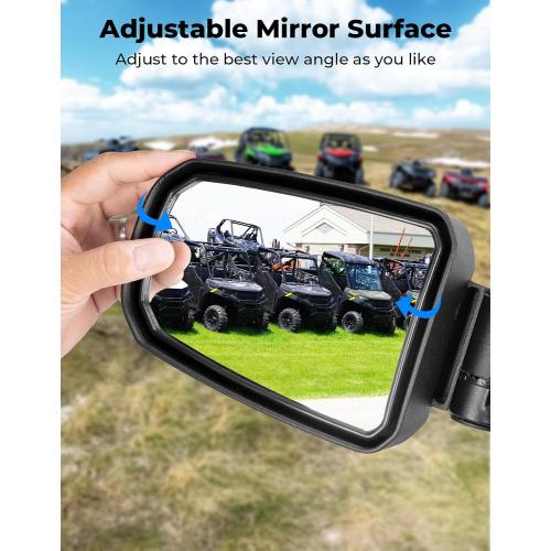 KEMIMOTO Adjustable Surface Pro-Fit Side Mirrors, Aluminum Clamp Mirrors | Compatible with Polaris Ranger General Can-Am Defender Maverick Trail