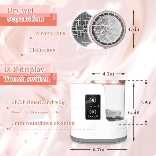 White & Pink LARDERGO Makeup Brush Cleaner Machine, Ultimate Efficient Electric Automatic Cleaner and Dryer for All Types of Makeup Brushes