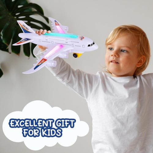 ArtCreativity Light-Up Airplane Toy with Bump & Go Action, Flashing LED Lights & Takeoff Sounds – Kids Airplane Toy with Moving Wheels – Fun Birthday Gift for Boys & Girls Ages 3-8