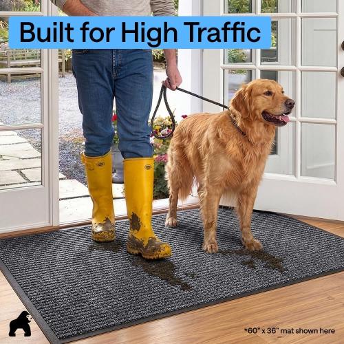 GORILLA GRIP Waterproof Traffic Guard Door Mat, Heavy Duty Entryway Mats, Strong Backing Commercial Utility Rugs for Office Hallway, Garage Floor and Home, Low Profile Carpet