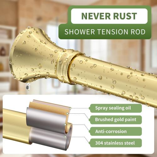 YNL Gold Shower Curtain Rod 36-84 Inch(3-7ft), No Slip No Drill Stainless Steel Spring Tension Curtain Rod, No Rust Shower Rod Adjustable For Bathroom Window Bedroom