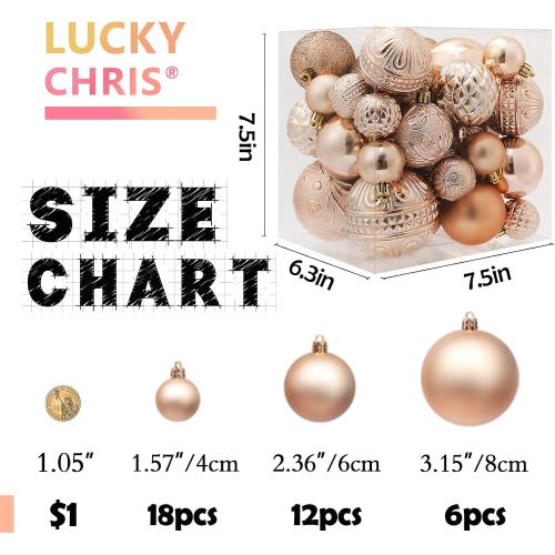 Christmas Ball Ornaments Silver Christmas Tree Decorations with Hang Rope-36pcs Shatterproof Christmas Ornaments Set with 6 Styles in 3 Sizes(Small Medium Large)