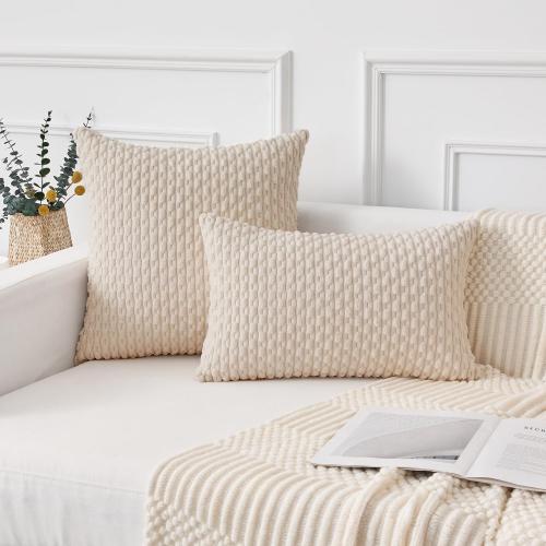 Kevin Textile 14x24 Inch Pillow Cover 1 Pack Boho Decorative Soft Striped Corduroy Lumbar Farmhouse Solid Color Accent Rectangle Cushion Case for Living Room Couch Sofa Bed, Cream White