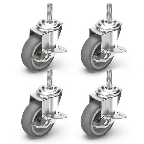 HOLKIE Caster Wheels 3 inch Locking Casters Set of 4, Threaded Stem 5/16 -18 x 1-1/2 (Diameter 5/16, Length 1-1/2) Swivel Heavy Duty Castors Gray