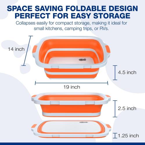 2-Pack XL Collapsible BBQ Prep Tub with Built-In Cutting Board, Lid & Strainer – Marinate, Drain & Prep – Large Food-Safe Container – Perfect for Grilling, Smoking & Outdoor Cooking