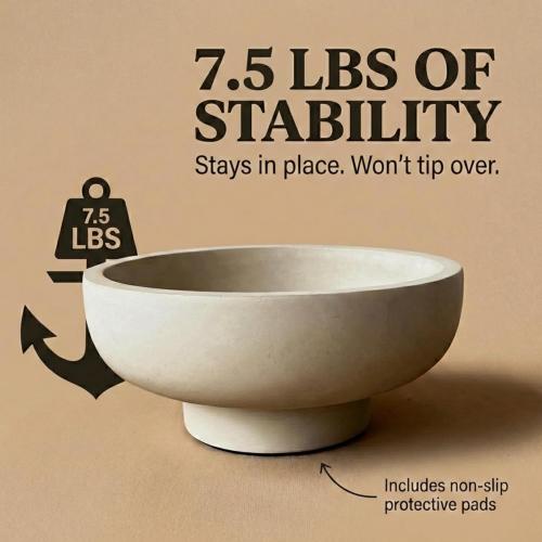 OAKOA Concrete Fruit Bowl for Kitchen Counter - Large Decorative Bowls for Home Decor - Modern Key Bowl for Entryway Table - Pedestal Bowl for Keys