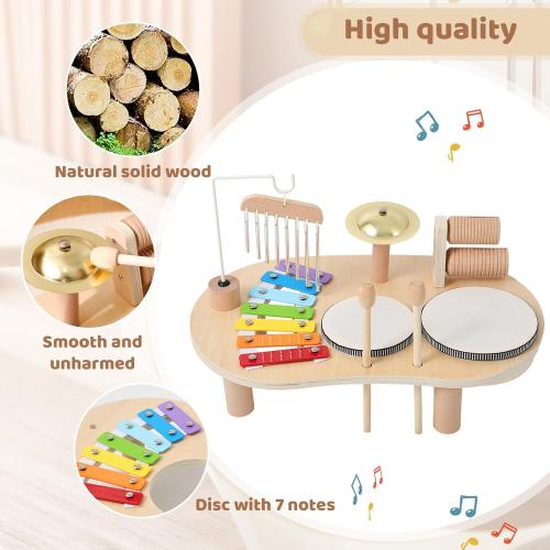 Promise Babe Wooden Musical Instruments for Toddlers 1-3, Percussion Instruments for Kids Baby Drum Set Xylophone, Montessori Educational Musical Toys, Gifts for Girls Boys Ages 3