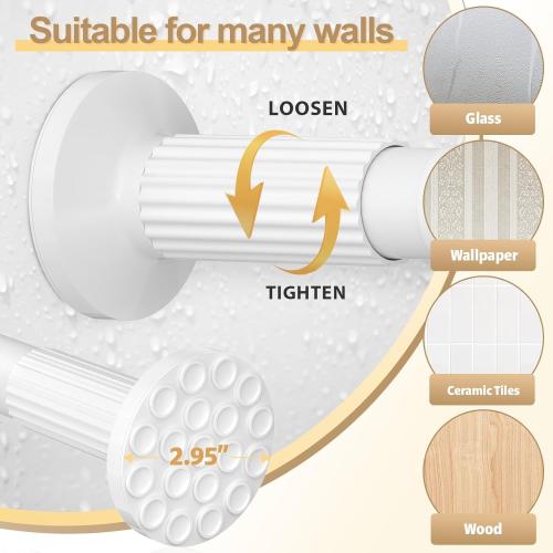 Tension Curtain Rod 51-148inches,White Heavy Duty Curtain Rods No Drilling,Shower Curtain Rods Spring Tension Long Outdoor Curtain Rod for Bathroom,Patio