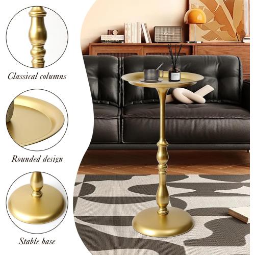 Dark brown Small Round Metal Side Table, 24.2 Height Vintage Accent End Table for Living Room, Bedroom, or Patio – Sturdy Iron Pedestal Nightstand for Sofa Corner, Bedside, or Outdoor Use